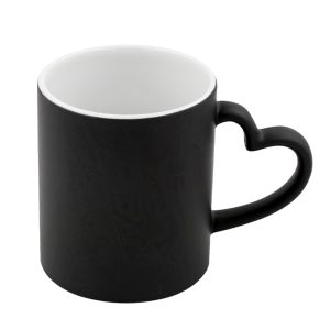 Kubek Magiczny Czarny Matowy z Uchwytem w Kształcie Serca do Sublimacji 330 ml