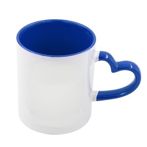 Kubek biały z niebieskim wnętrzem i uchwytem w kształcie serca do sublimacji 330 ml