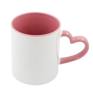 Kubek biały z różowym wnętrzem i uchwytem w kształcie serca do sublimacji 330 ml