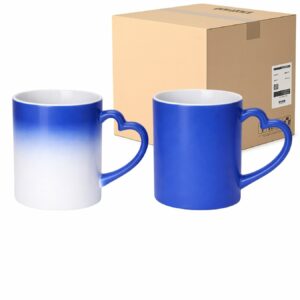 Kubek Magiczny Niebieski Matowy z Uchwytem w Kształcie Serca do Sublimacji 330 ml Karton 36 Sztuk