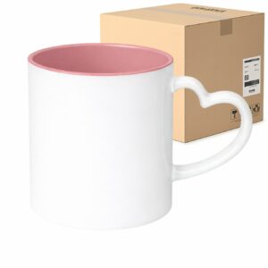 Kubek z różowym wnętrzem i uchwytem w kształcie serca do sublimacji 330 ml Karton 36 Sztuk