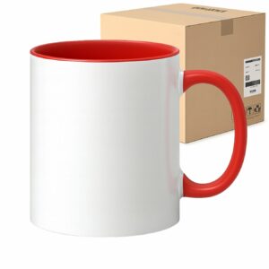 Kubek z czerwonym wnętrzem i uchem do sublimacji 330 ml Karton 36 Sztuk