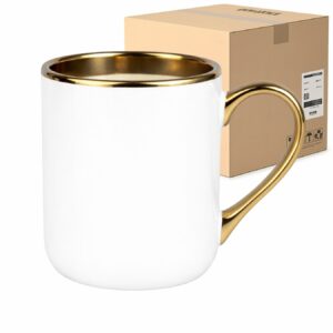 Kubek Elegant z Złotym Uchem i Rantem Biały 330 ml Karton 36 sztuk