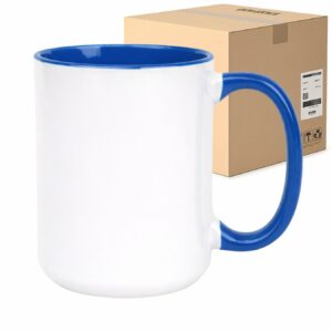 Kubek z niebieskim wnętrzem i uchem do sublimacji 450 ml Karton 36 Sztuk