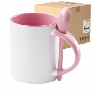 Kubek z Różowym wnętrzem, uszkiem i łyżeczką do sublimacji 330 ml Karton 36 Sztuk