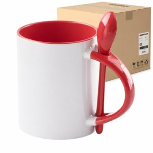Kubek z czerwonym wnętrzem, uszkiem i łyżeczką do sublimacji 330 ml Karton 36 Sztuk