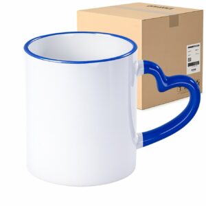 Kubek z niebieskim rantem i uchem w kształcie serca do sublimacji 330 ml Karton 36 Sztuk