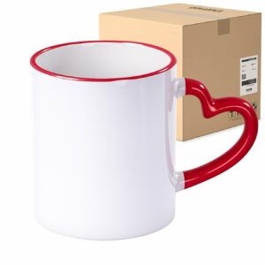 Kubek z czerwonym rantem i uchem w kształcie serca do sublimacji 330 ml Karton 36 Sztuk