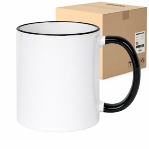 Kubek biały z czarnym rantem i uchwytem do sublimacji 330 ml Karton 36 Sztuk