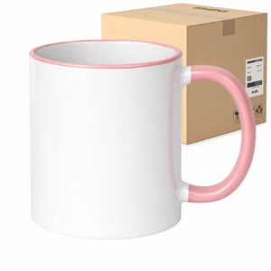 Kubek biały z różowym rantem i uchwytem do sublimacji 330 ml Karton 36 Sztuk