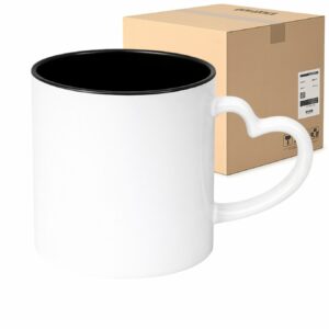 Kubek z czarnym wnętrzem i uchwytem w kształcie serca do sublimacji 330 ml Karton 36 Sztuk