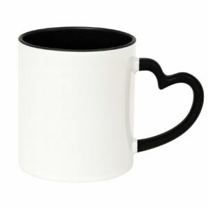 Kubek Biały z czarnym wnętrzem i uchwytem w kształcie serca do sublimacji 330 ml