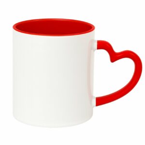 Kubek biały z czerwonym wnętrzem i uchwytem w kształcie serca do sublimacji 330 ml