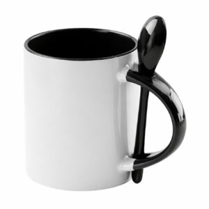 kubek z czarnym wnętrzem, uszkiem i łyżeczką do sublimacji 330 ml