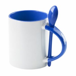 kubek z niebieskim wnętrzem, uszkiem i łyżeczką do sublimacji 330 ml