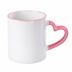 Kubek z różowym rantem i uchem w kształcie serca do sublimacji 330 ml