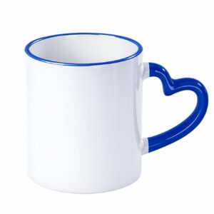 Kubek z niebieskim rantem i uchem w kształcie serca do sublimacji 330 ml