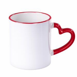 Kubek z czerwonym rantem i uchem w kształcie serca do sublimacji 330 ml