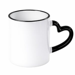 Kubek z czarnym rantem i uchem w kształcie serca do sublimacji 330 ml