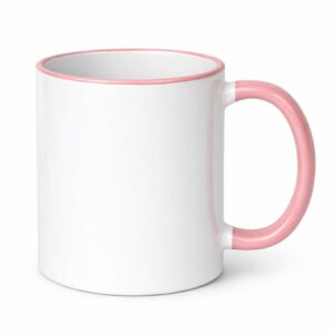 Kubek biały z różowym rantem i uchwytem do sublimacji 330 ml