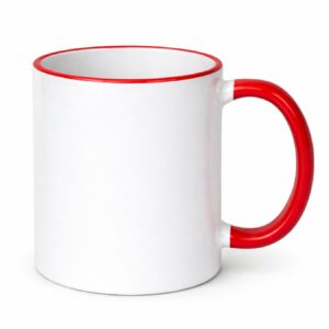 Kubek biały z czerwonym rantem i uchwytem do sublimacji – 330 ml