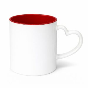 Kubek z czerwonym wnętrzem i uchwytem w kształcie serca do sublimacji 330 ml