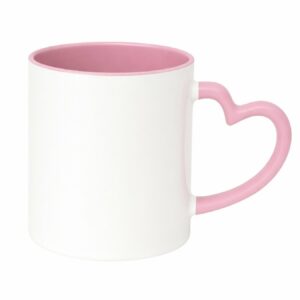 Kubek biały z różowym wnętrzem i uchwytem w kształcie serca do sublimacji 330 ml