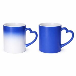 Kubek Magiczny Niebieski Matowy z Uchwytem w Kształcie Serca do Sublimacji 330 ml